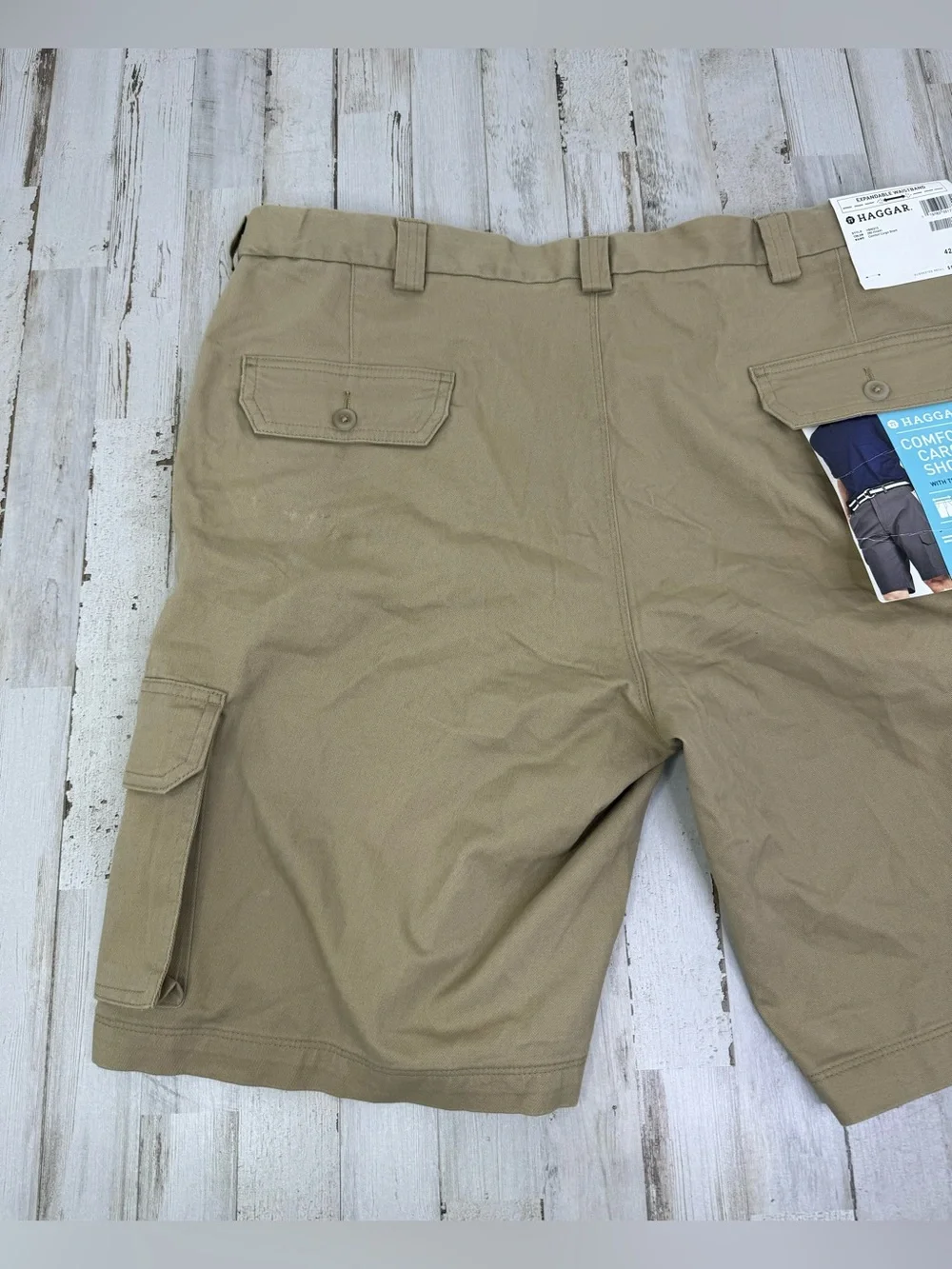 Haggar Mens Cotton Cargo Shorts Khaki Tan 42 Comfort 10” NWT